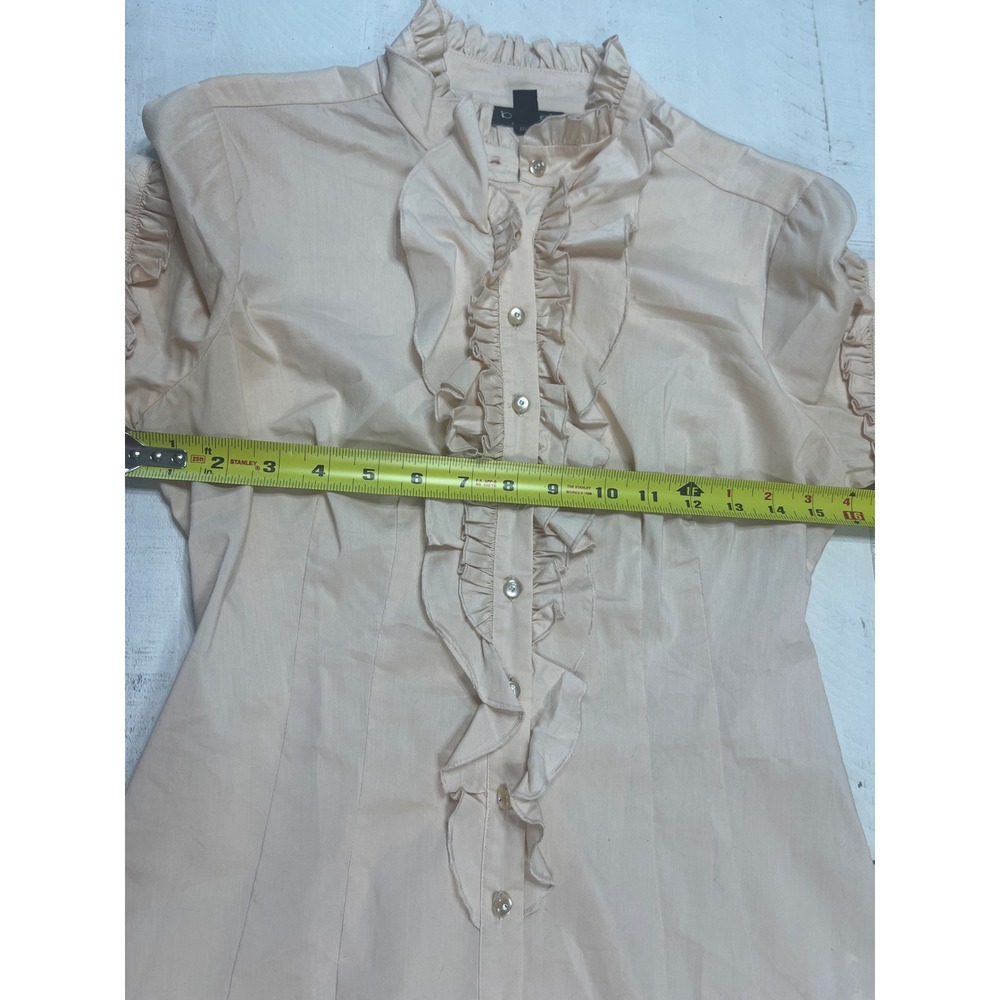 Vtg Bebe Women Ivory Ruffle High Neck Puff Sleeve Button Down Blouse Small - Picture 8 of 9